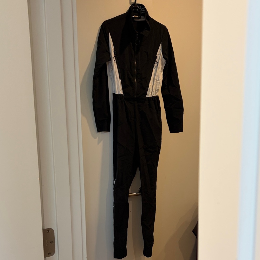 FILA Black and White Zippered One-Piece Jumpsuit